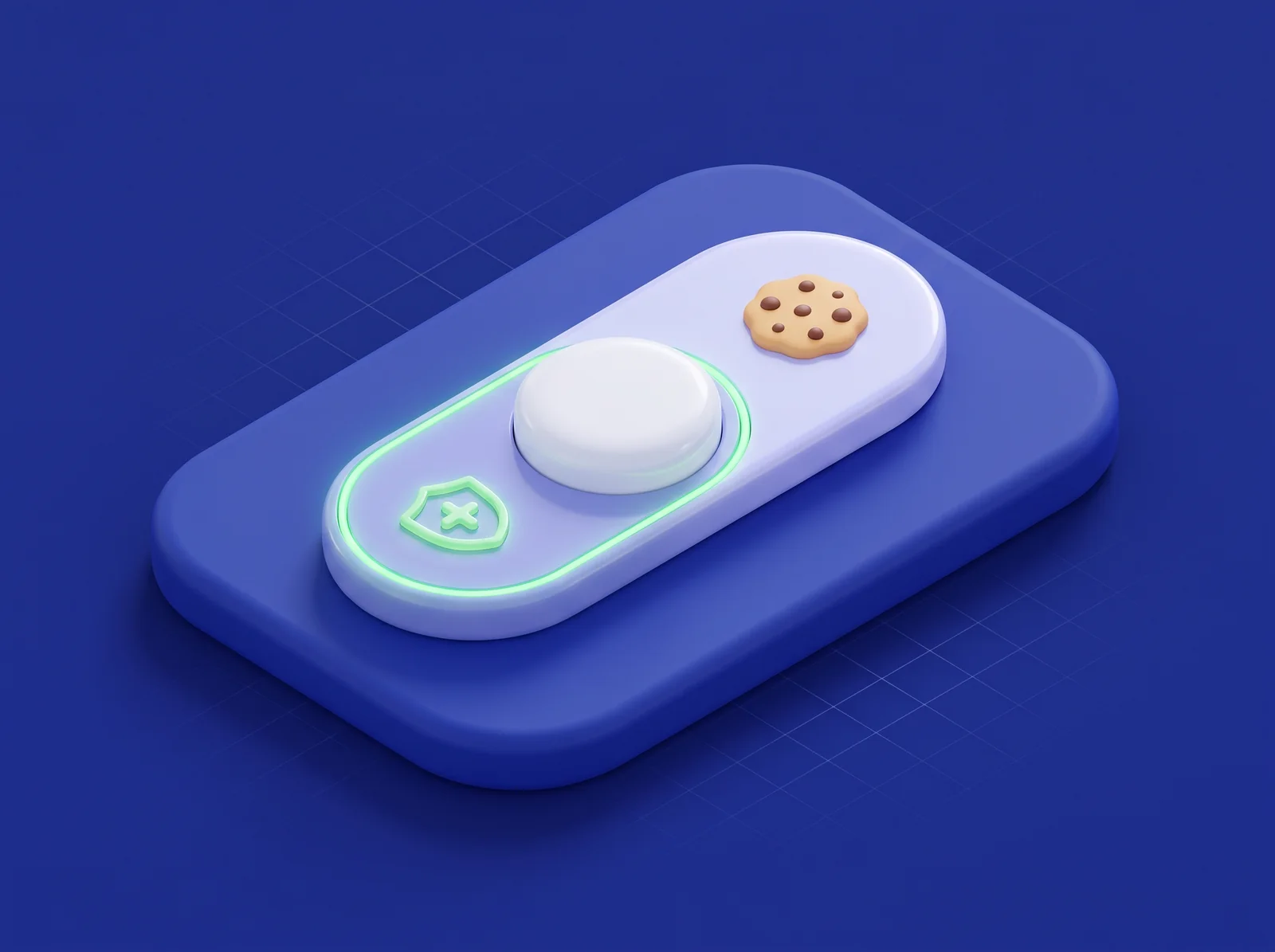 A switch with a shield on one side and a cookie on the other.